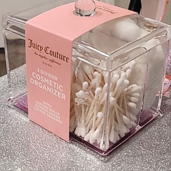 Juicy Couture Acrylic 3Divider Cosmetic Organizer w/Cotton Balls, Swabs, Squares - Picture 5 of 11